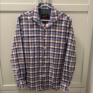 EGARA LS Button Up Shirt Slim Fit Stretch Non Iron Plaid Blue, Red, White Medium